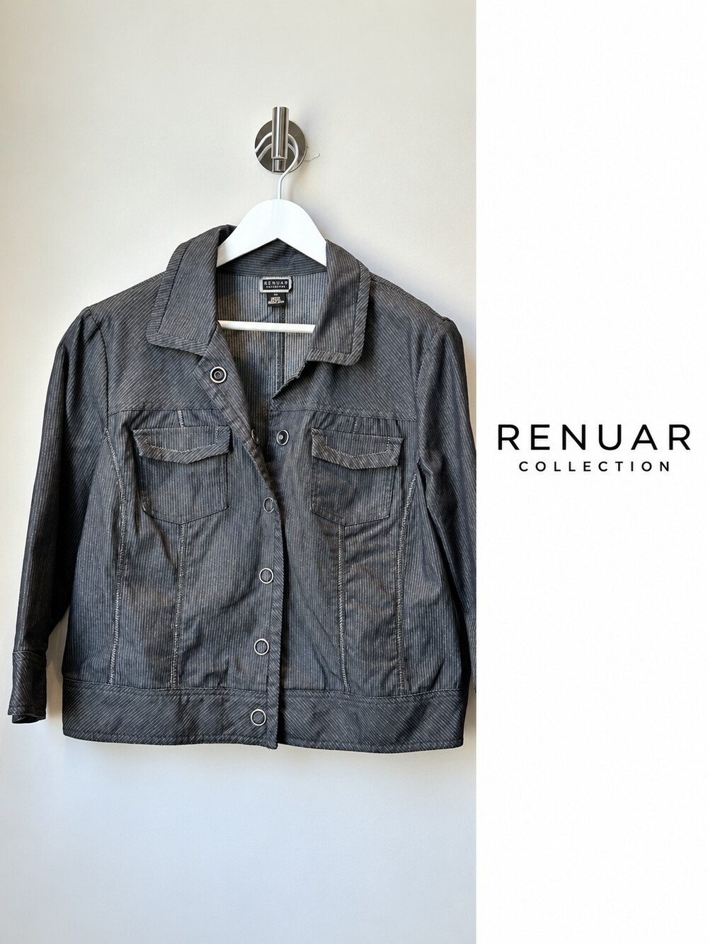 Renuar Collection Size 16 Charcoal Pinstripe Cropped Jacket Blazer